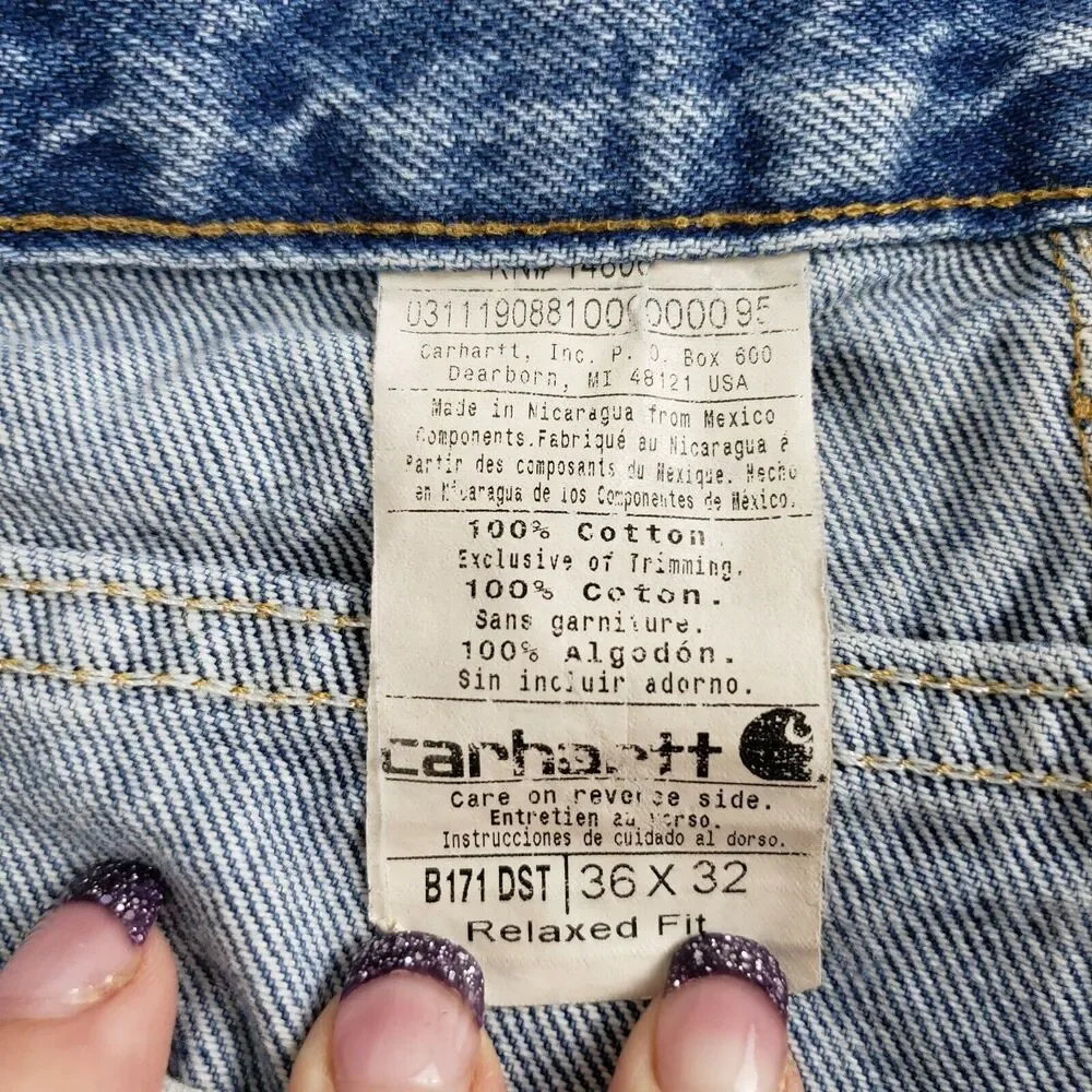 Carhartt Mens Blue Relaxed Fit High Rise Straight Leg Denim Jeans‎ Size 36X32